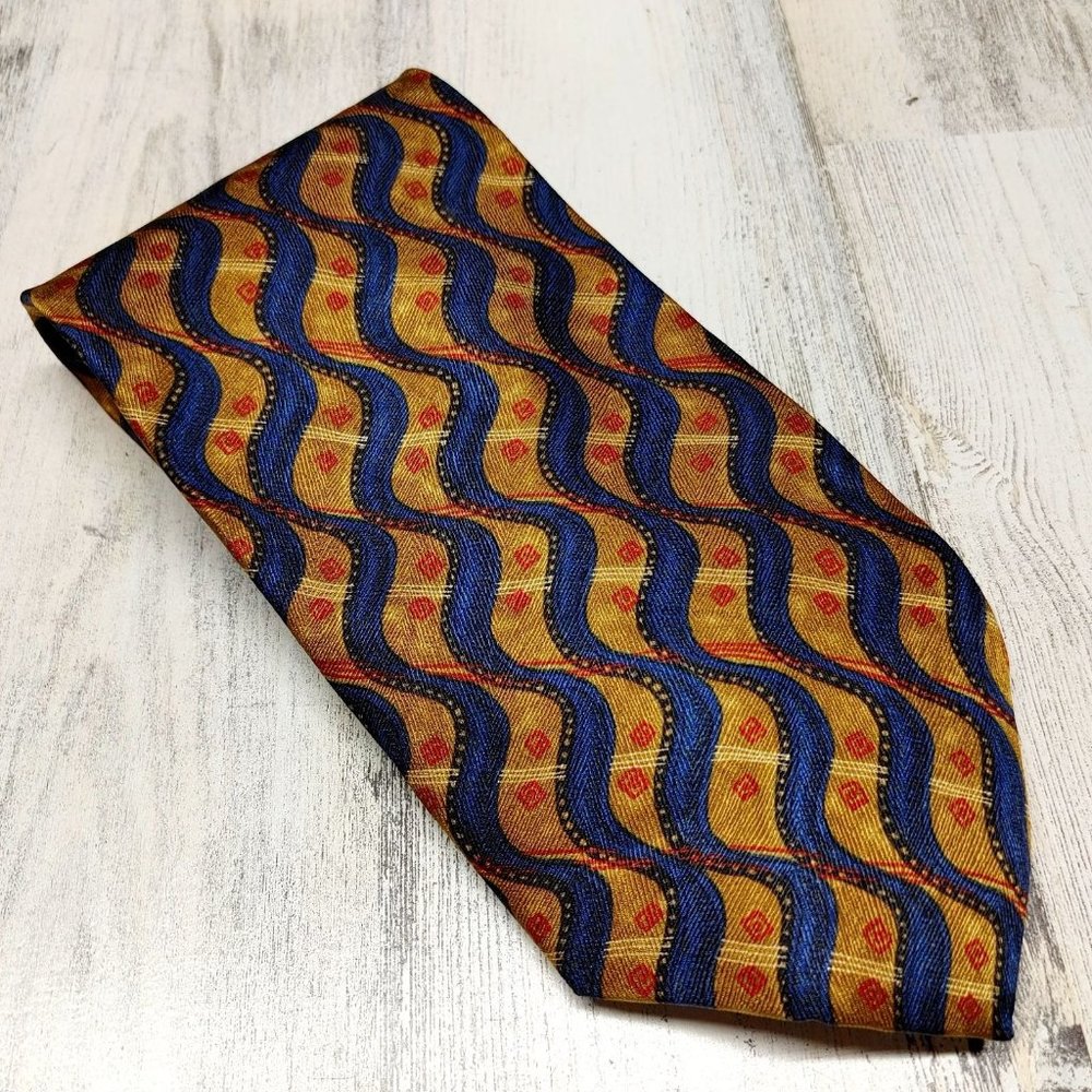 Vintage Palatina Men's Tie 100% Silk Red Blue Gold